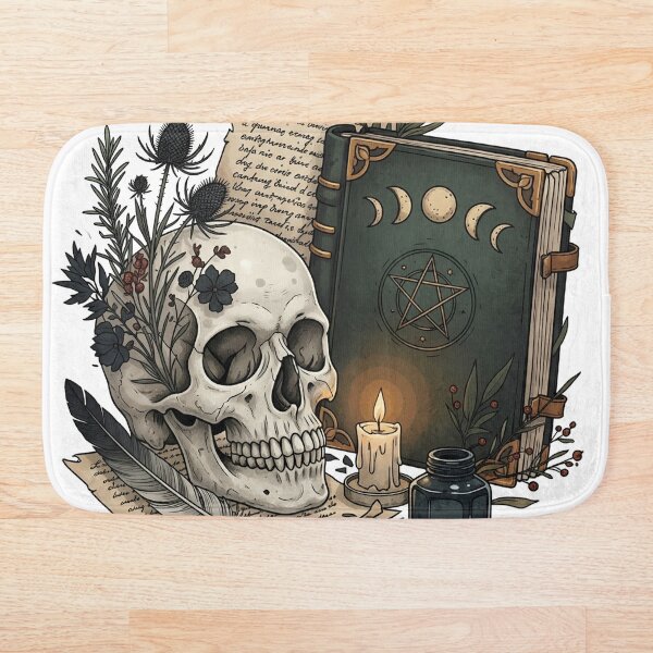 Aperçu de l'œuvre Autocollant Crâne et grimoire de Witchy Academia – Esthétique Dark Cottagecore créée et vendue par StickyGuys.
