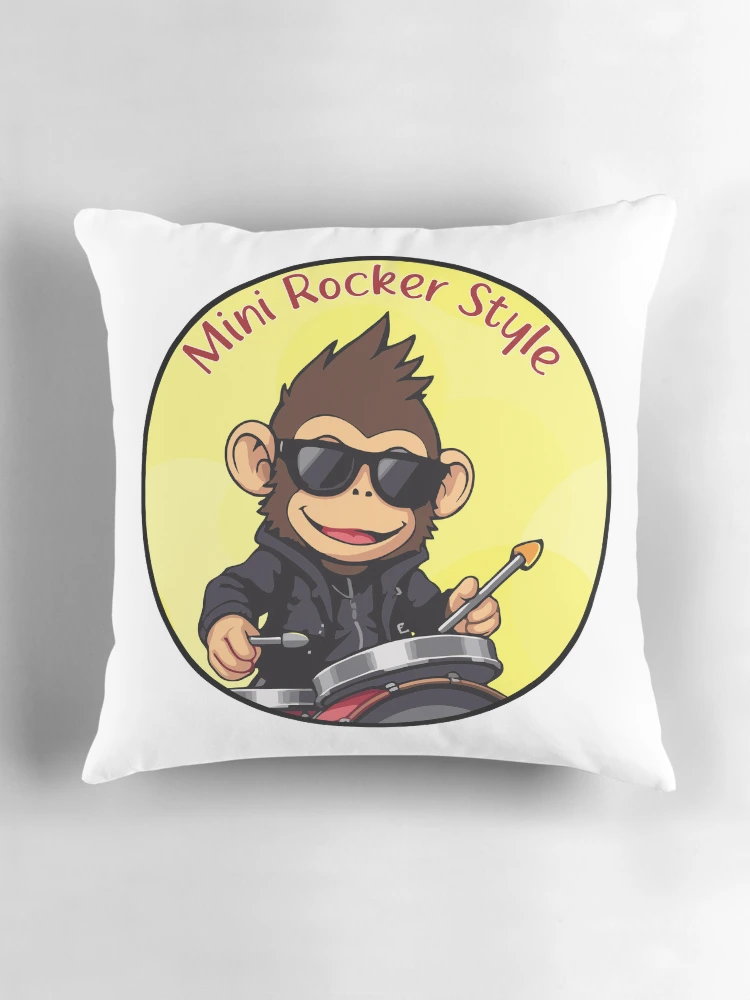 Aperçu 3 sur 4. Coussin avec l'œuvre Mini Rocker Style. Singe créée et vendue par Mini Rocker.