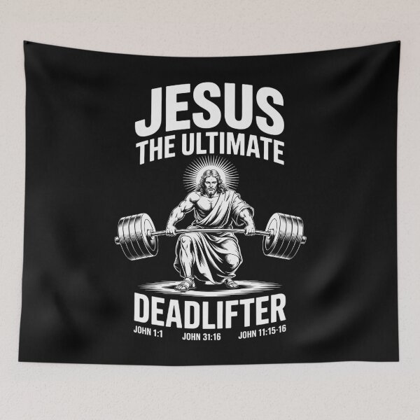 Item preview, Funny Humorous Deadlifter Jesus Deadlifting Gym Christian designed and sold by CookWorldLaughs.