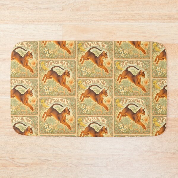 Item preview, Art Nouveau Abyssinian Cat – Elegant Jump in Vintage Floral Frame designed and sold by SUNAGIMO9999.