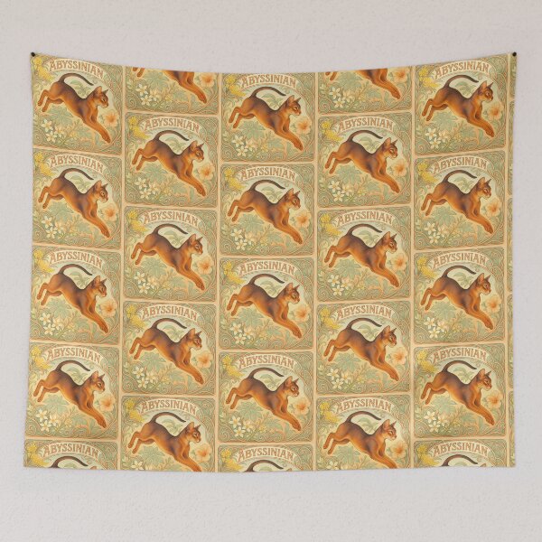 Item preview, Art Nouveau Abyssinian Cat – Elegant Jump in Vintage Floral Frame designed and sold by SUNAGIMO9999.