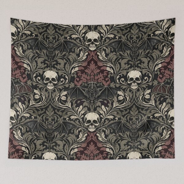 Item preview, Gothic Damask Pattern - Moody Victorian Bats & Skulls designed and sold by StickyGuys.