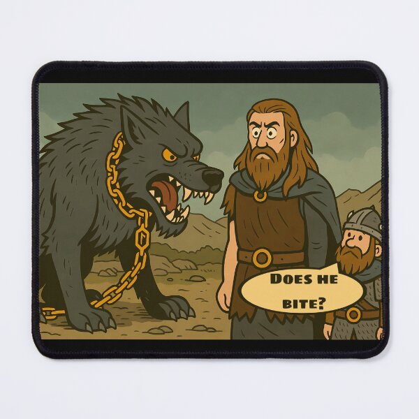 Item preview, Fenrir and Tyr – Does He Bite? (NorseDrip Edition) designed and sold by NorseDrip.