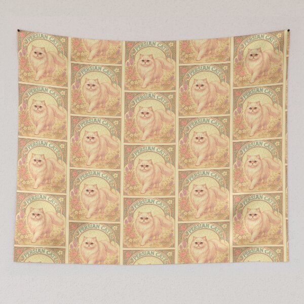 Item preview, Art Nouveau Persian Cat – Luxurious Long-Haired Feline in Vintage Floral Design designed and sold by SUNAGIMO9999.