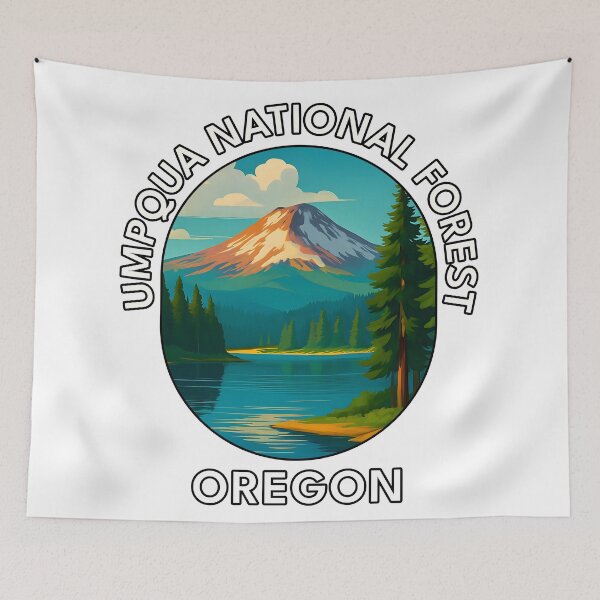 Item preview, Umpqua National Forest Oregon Travel Poster – Scenic Pacific Northwest Nature Art designed and sold by inkNext.