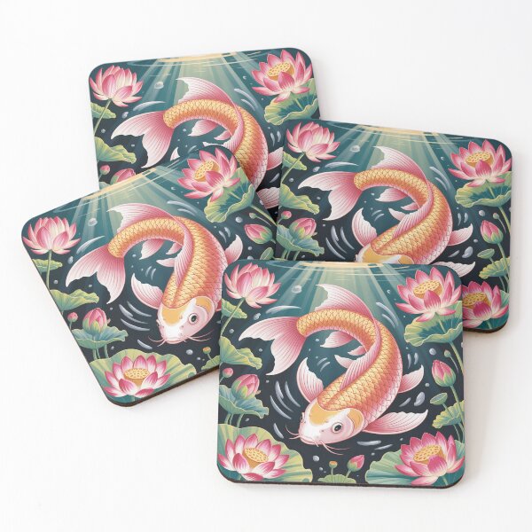 Item preview,  a graceful koi fish swimming amongst vibrant lotus flowers designed and sold by Lilashakti ⭐️ ⭐️ ⭐️ ⭐️ ⭐️.