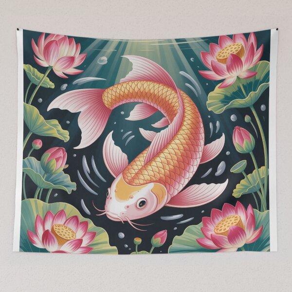Item preview,  a graceful koi fish swimming amongst vibrant lotus flowers designed and sold by Lilashakti ⭐️ ⭐️ ⭐️ ⭐️ ⭐️.