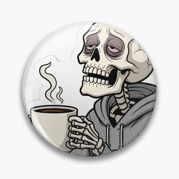 Item preview, Emotionally Exhausted Skeleton Drinking Coffee Sticker designed and sold by StickyGuys.