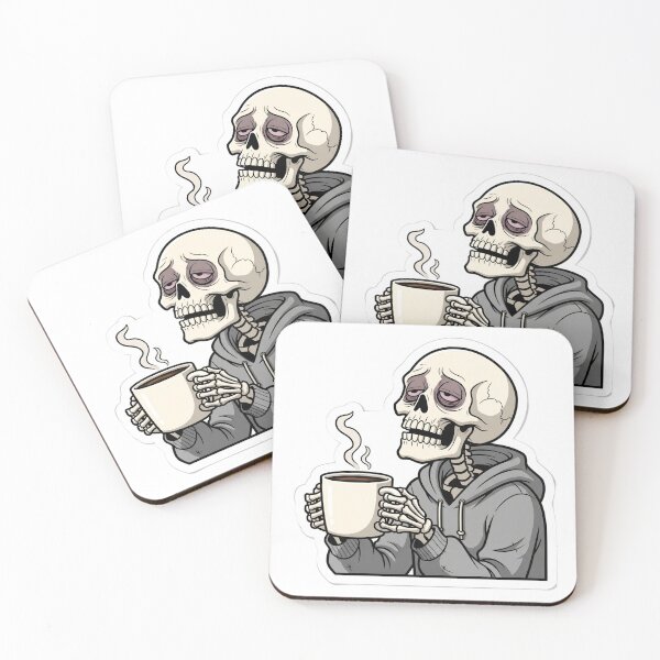 Item preview, Emotionally Exhausted Skeleton Drinking Coffee Sticker designed and sold by StickyGuys.