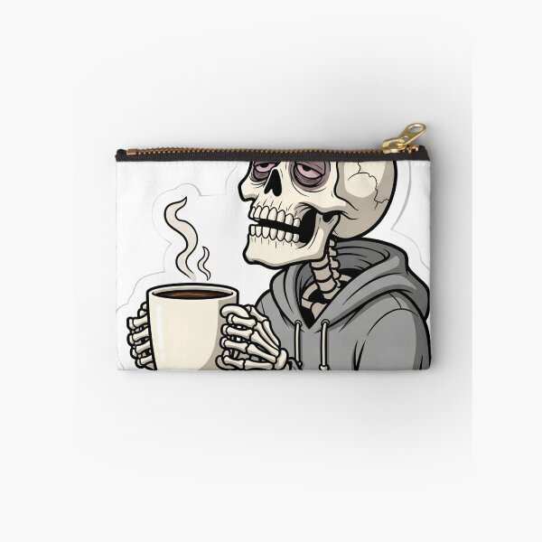 Item preview, Emotionally Exhausted Skeleton Drinking Coffee Sticker designed and sold by StickyGuys.