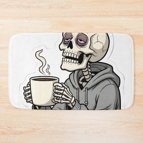 Item preview, Emotionally Exhausted Skeleton Drinking Coffee Sticker designed and sold by StickyGuys.