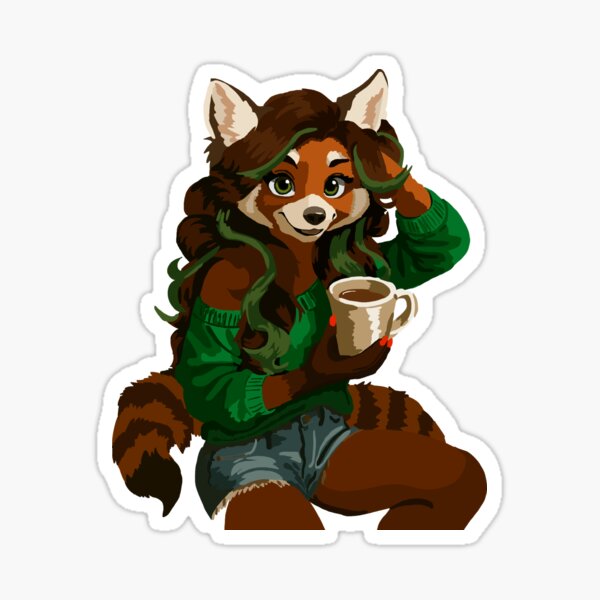 Item preview, Red Panda Woman in Green on Couch, Likes Herself Some Coffee  designed and sold by KlakkDrawsStuff.