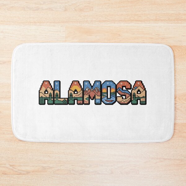 Item preview, Alamosa Pixel Art Typography – Scenic 8-Bit Letters with Mountains, Pines & Sunset designed and sold by CircinusStore.