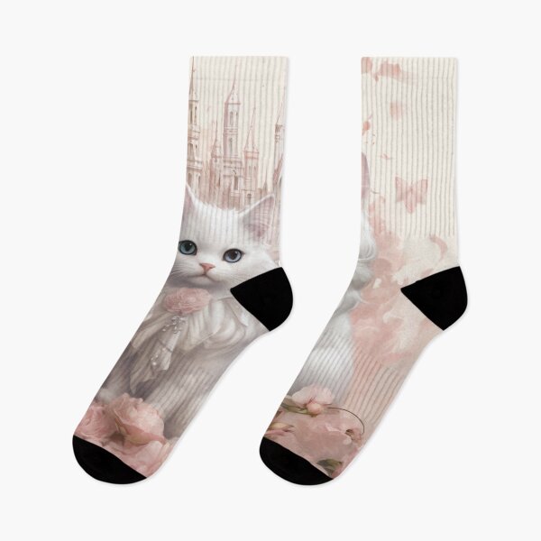 Item preview, Royal White Cats with Roses in a Fairytale Castle Scene designed and sold by PaintbrushPlace.