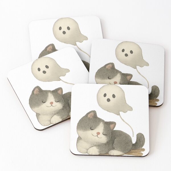 Item preview, Cat with Ghost Balloon designed and sold by ManiWax.