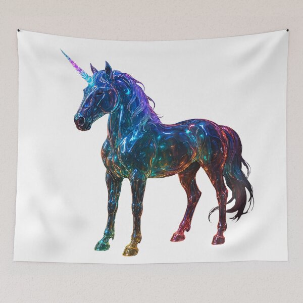 Artikelvorschau, Magisches Regenbogen-Einhorn aus Glas – Fantasy-Kunstdruck für skurrile Dekorationen und Geschenke entworfen und verkauft von GloriousArtSKD.