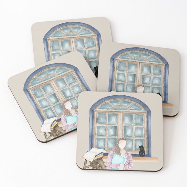 Item preview, Study Window with Cat – Cozy Watercolor Illustration designed and sold by Softglow-Studio.