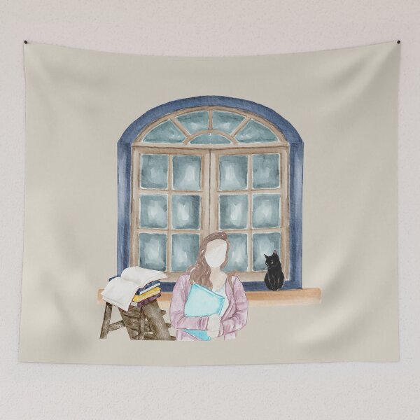 Item preview, Study Window with Cat – Cozy Watercolor Illustration designed and sold by Softglow-Studio.