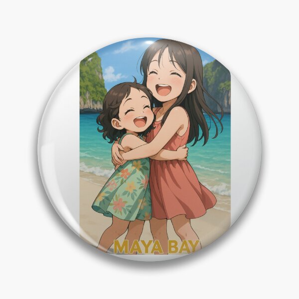 Item preview, Maya Bay Thailand – Cute Sisters Hugging on the Beach designed and sold by konthai.familyart.