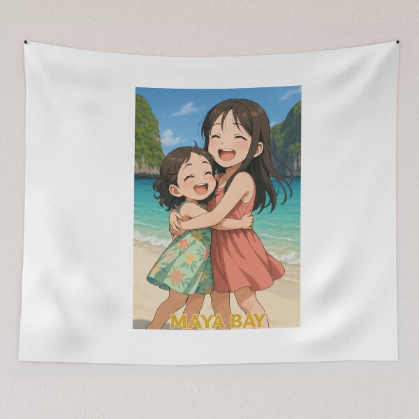 Item preview, Maya Bay Thailand – Cute Sisters Hugging on the Beach designed and sold by konthai.familyart.