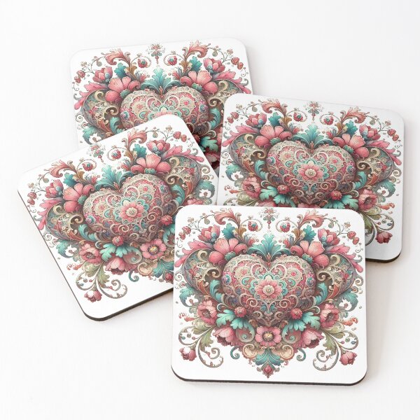 Item preview, Valentines Day heart decorated with detailed flowers and leaves. designed and sold by freackly.