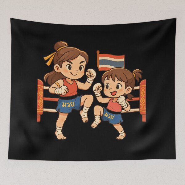 Item preview, Cute Thai Boxing Girls – Kawaii Muay Thai Kids in the Ring designed and sold by konthai.familyart.