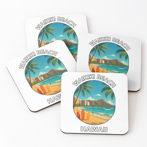 Artikelvorschau, Waikiki Beach Hawaii Reiseposter – Tropischer Sonnenuntergang & Surfszene entworfen und verkauft von inkNext.