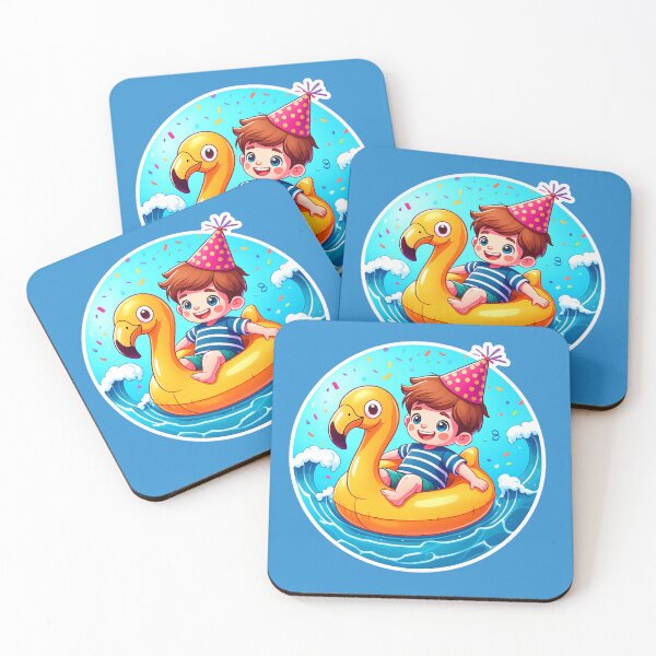 Item preview, Cute Boy Floating on Flamingo Float designed and sold by PrintBreeze.