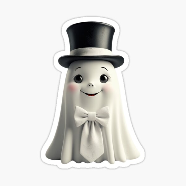 Item preview, Friendly Ghost in Top Hat – 1930s Halloween Sticker designed and sold by Almond Paper Co. .