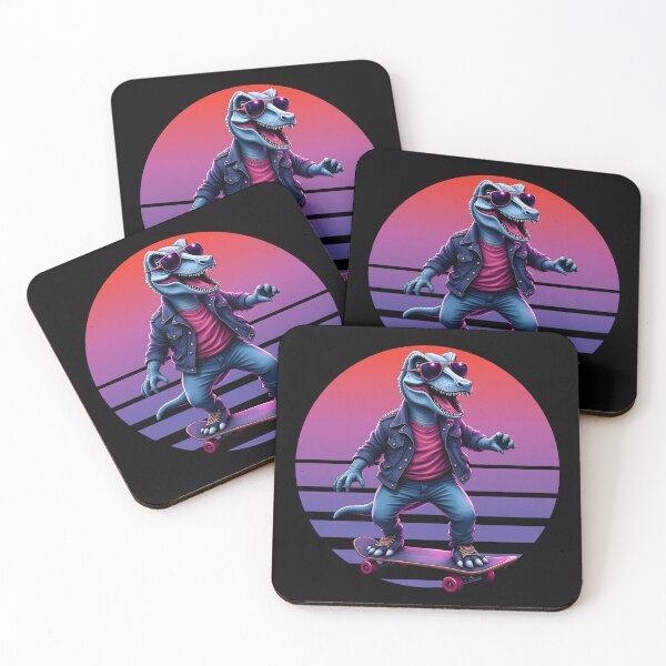 Item preview, Funny Retro Velociraptor Riding Skateboard designed and sold by FunCartoonSpot.