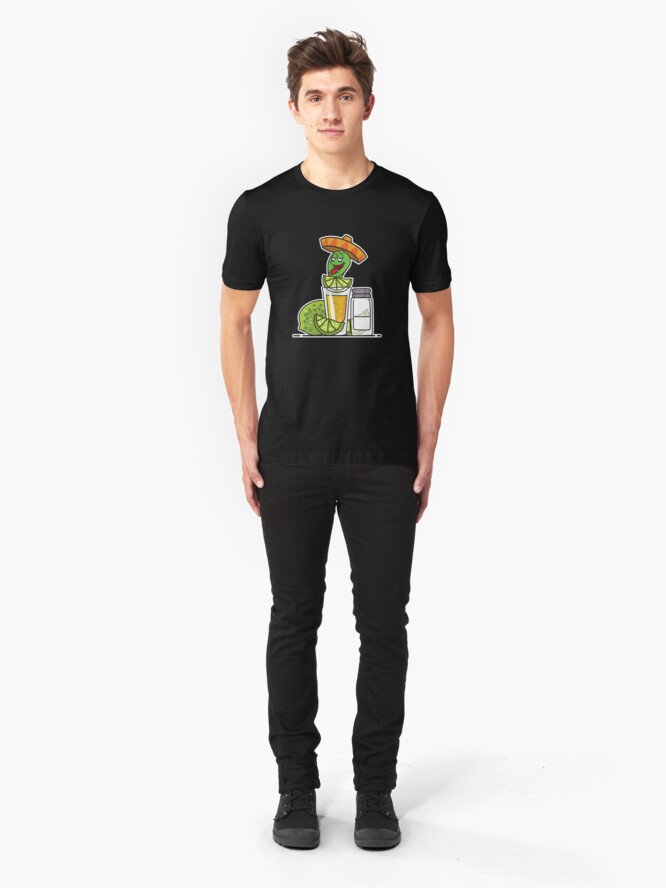 Alternate view of Tequila Worm Drinking Slim Fit T-Shirt