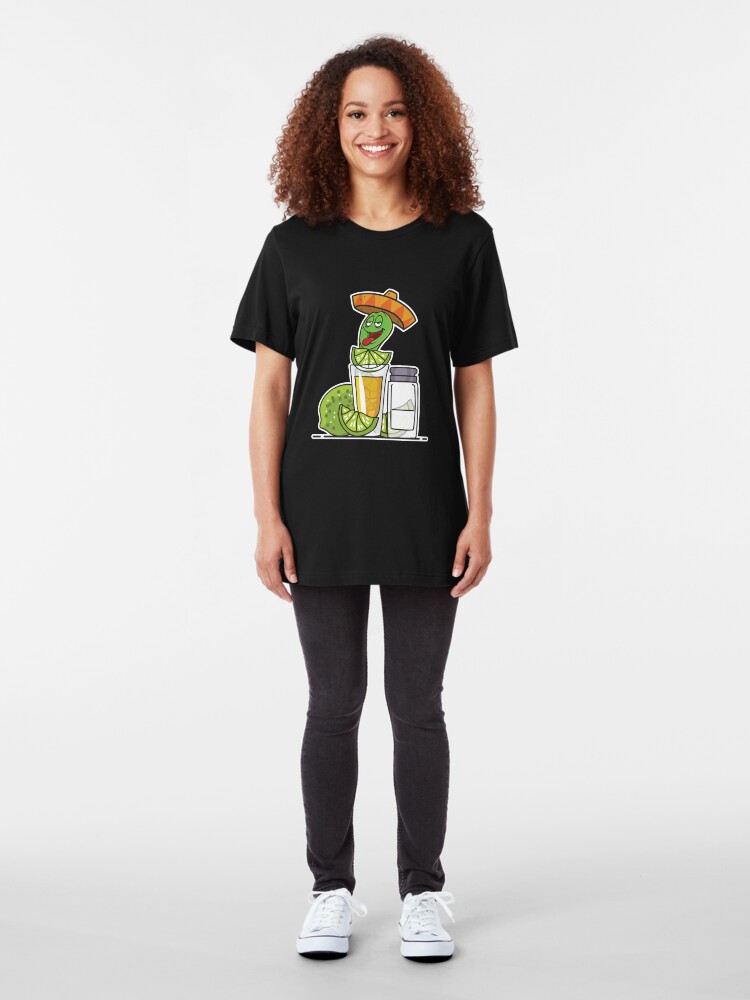 Alternate view of Tequila Worm Drinking Slim Fit T-Shirt