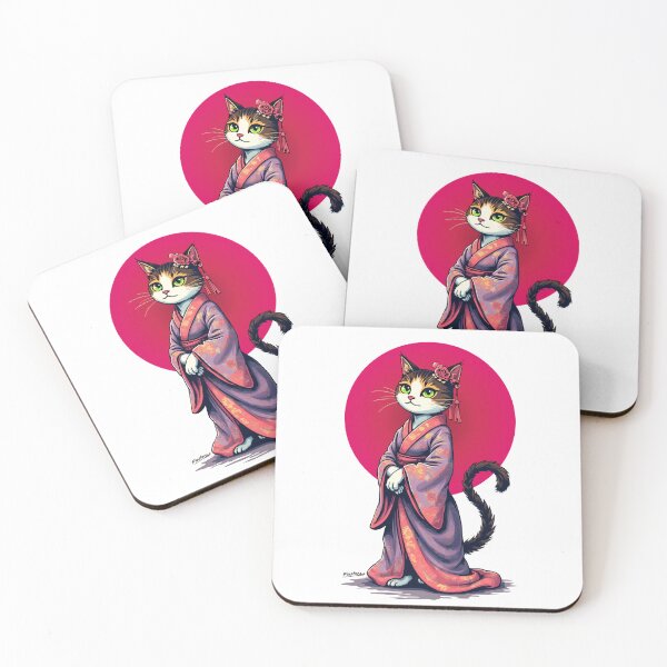 Item preview, Elegant Geisha Cat in Floral Kimono designed and sold by FiesterArt.