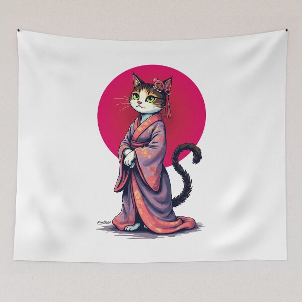 Item preview, Elegant Geisha Cat in Floral Kimono designed and sold by FiesterArt.