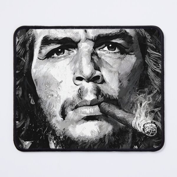 Item preview, Timeless Rebel in Smoke - Black and White Portrait of Che with Cigar and Fierce Expression designed and sold by OlfactoART Studio.