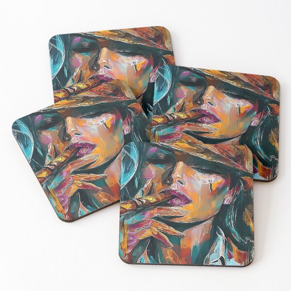 Item preview, Ignite Feminine Confidence - Stylish Woman in Hat Enjoying a Cigar with Bold Colors designed and sold by OlfactoART Studio.