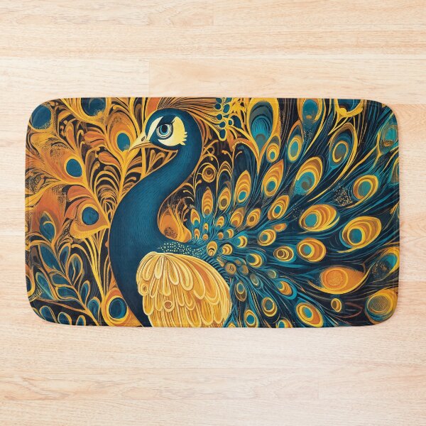 Item preview, Stylized Design of a Majestic Peacock with Intricate Gold and Blue Feathers. designed and sold by HEMRO.