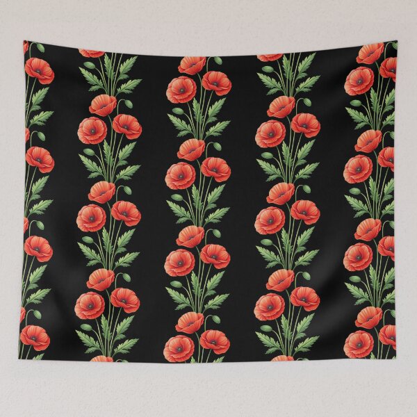 Item preview, Aesthetic Red Poppy flowers on black background pattern designed and sold by iclipart.