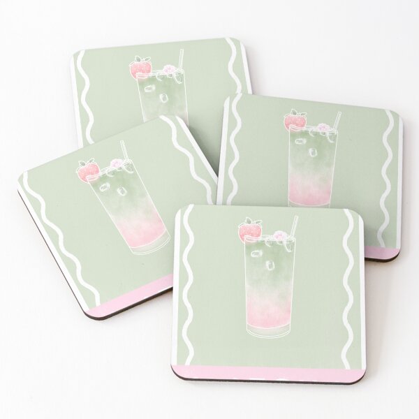 Item preview, Iced Strawberry Matcha - Green / Pink Wavy Background designed and sold by Charlotte Paints.