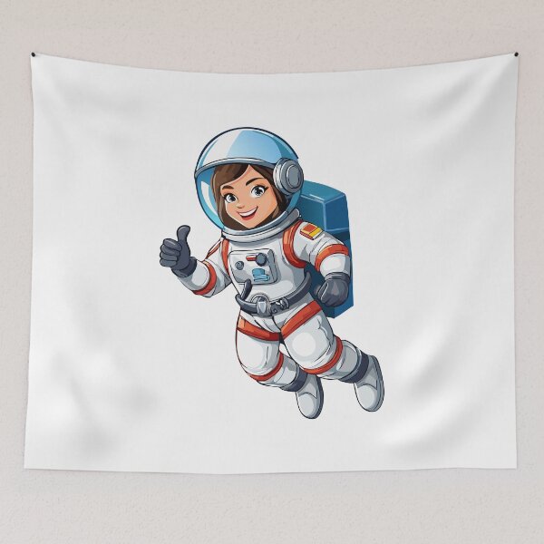 Item preview, Cosmonaut floating in space, astronaut in spacesuit fling in the space, astronaut girl in space suit showing thumb up or like gesture, Smiling woman cosmonaut in helmet and uniform designed and sold by Danler.
