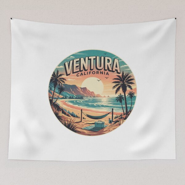 Item preview, Ventura California Coastline Hammock Art – Retro Beach Scene Design designed and sold by CircinusStore.