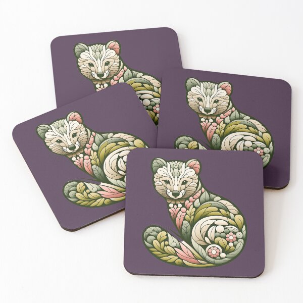 Item preview, Botanical American Marten with Foliage and Floral Detail designed and sold by BirdsnStuff.
