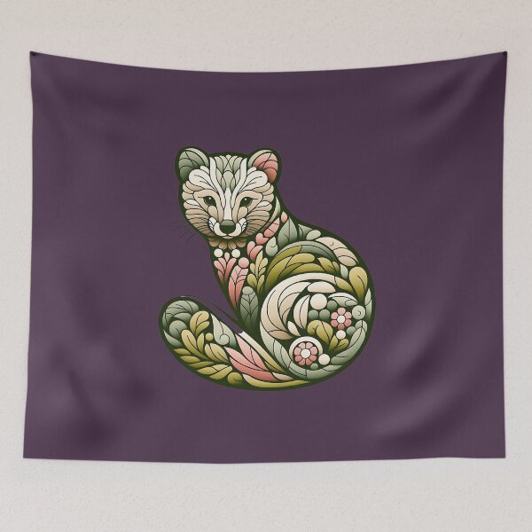 Item preview, Botanical American Marten with Foliage and Floral Detail designed and sold by BirdsnStuff.