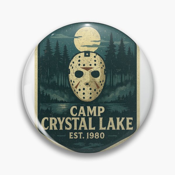 Item preview, Camp Crystal Lake – Retro Horror Camp Design with Moon, Mask & Est. 1980 designed and sold by SixthSolArt.