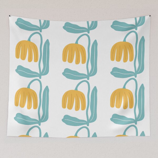 Item preview, Yellow Drooping Flower with Teal Leaves designed and sold by ArtfulWeave.