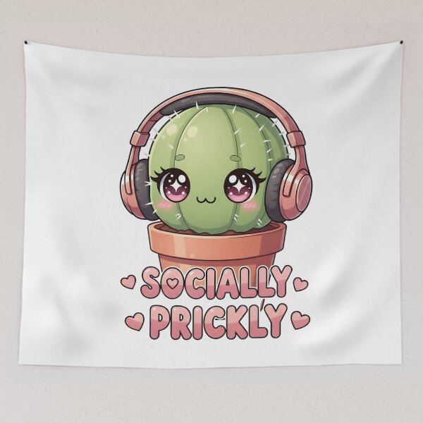 Item preview, Socially Prickly – Adorable Cactus Headphone Vibes Digital Art designed and sold by AnnDesignStudio.