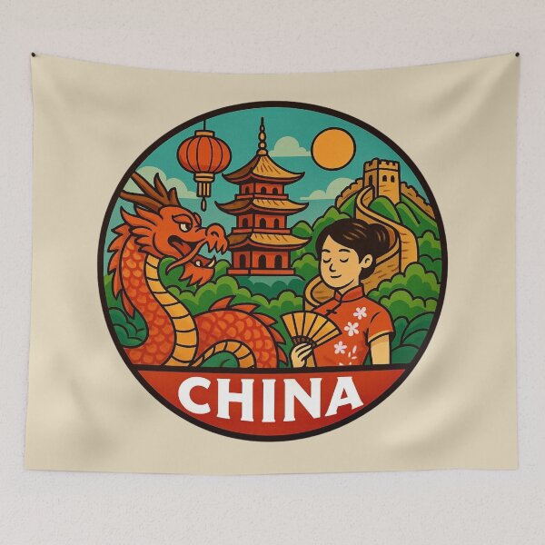 Item preview, China – Dragon, Pagoda, and Great Wall designed and sold by Myra365Art.
