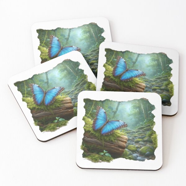 Item preview, Blue Morpho Butterfly on Mossy Log designed and sold by RubisLeaf.