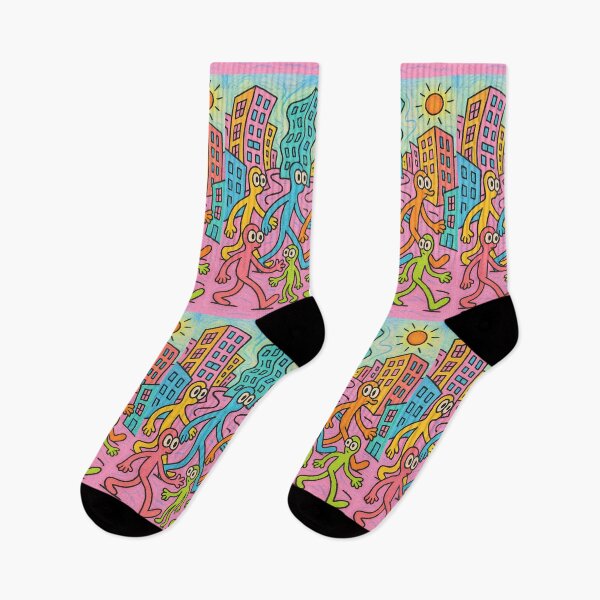 Item preview, Surreal Cartoon Figures in Vibrant Cityscape designed and sold by weirdfishes123.
