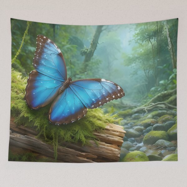 Item preview, Blue Morpho Butterfly on Mossy Log designed and sold by RubisLeaf.